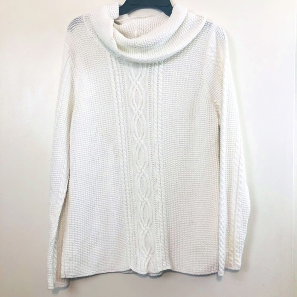 Jeanne Pierre White Turtleneck Knit Knit Sweater- Size Large